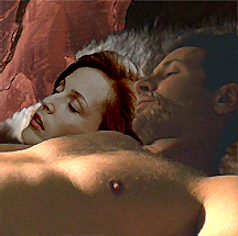 Later that night, after Scully had fallen asleep, Mulder lay beside her, staring up at the cave roof, writing another entry in his imaginary diary.